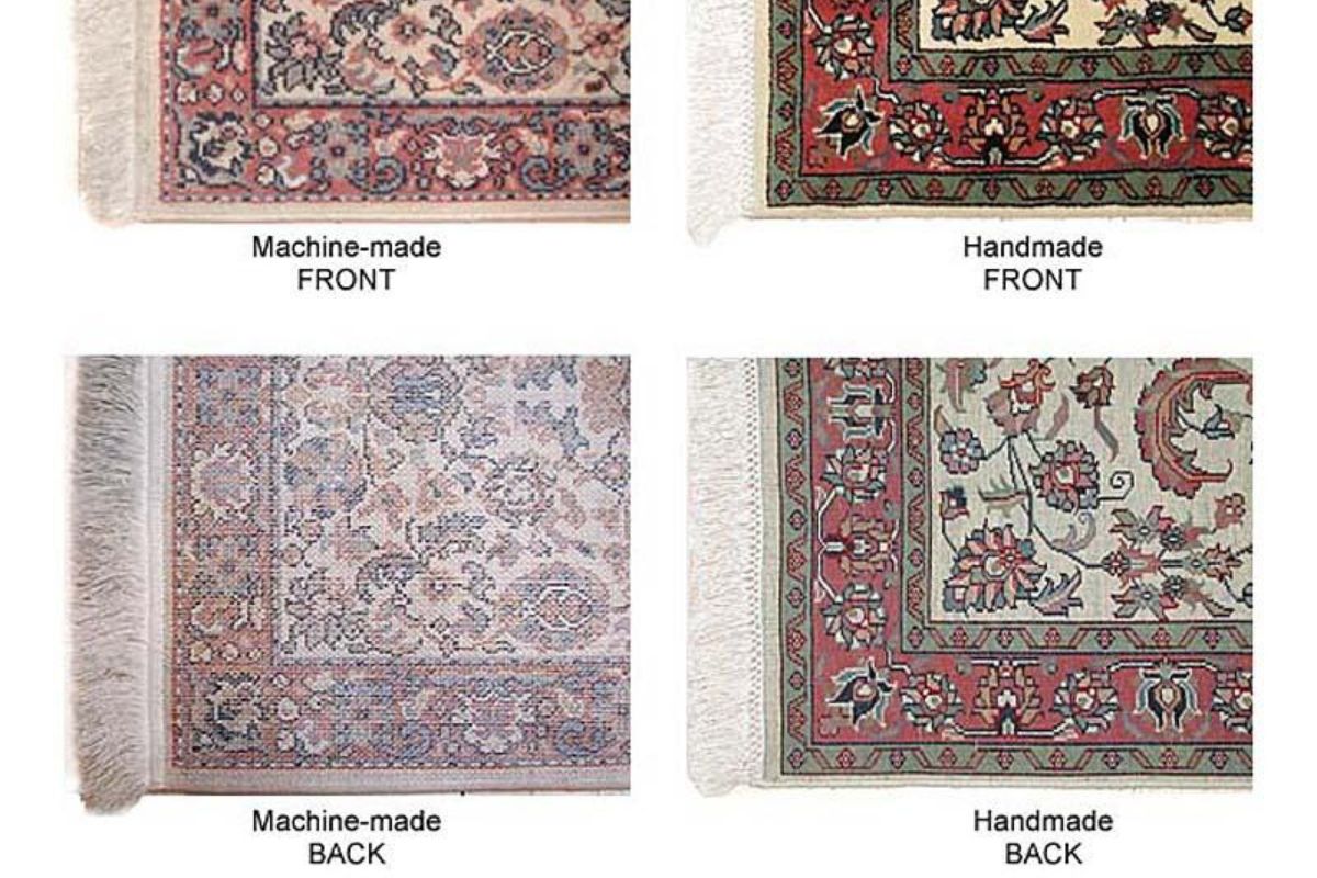Handmade vs Machine-Made Rug: Read the Back Back and front of a Moroccan rug shown together to reveal its woven construction.